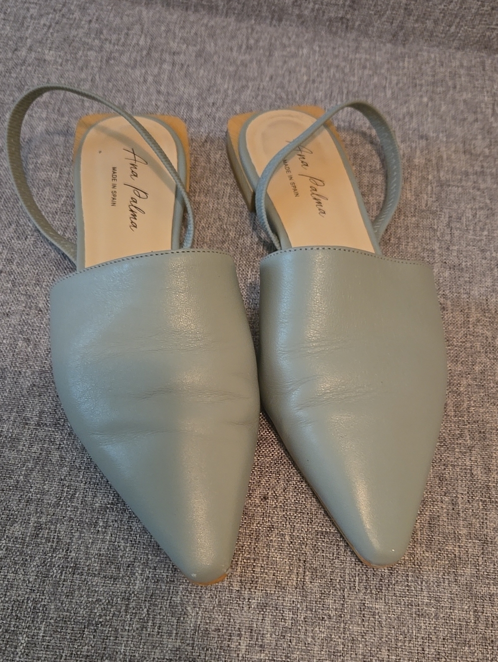 Ana Palma Blue Leather Pointed-Toe Slingback Flats 37
